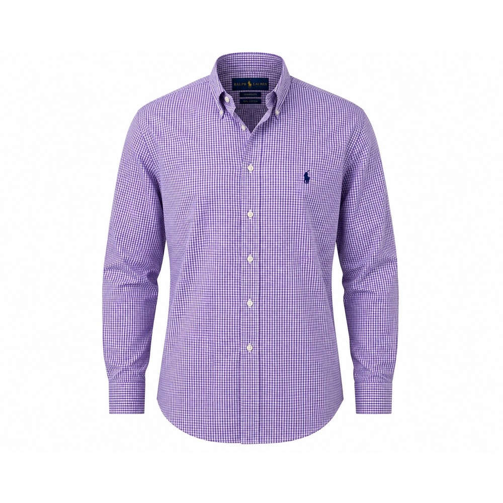 Ralph Lauren Yarmouth Button Down Mens 16 Purple‎ Gingham Cotton Ivy League